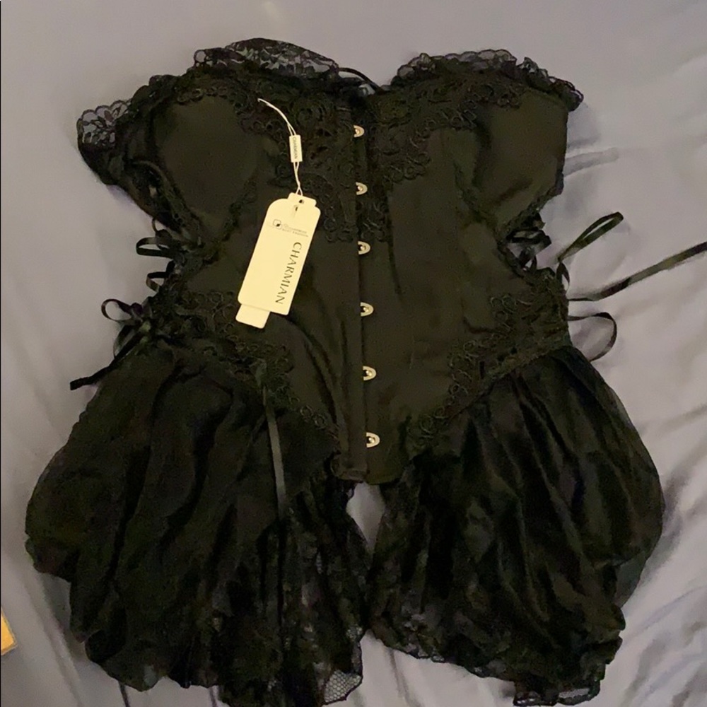 Black corset with attached side skirt xxl